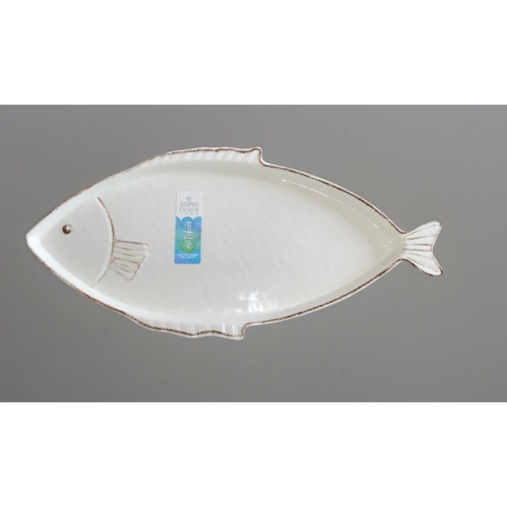 SIGRID OLSEN MELAMINE White  Fish Serving Platter Tray (16" x 8")‎ NEW